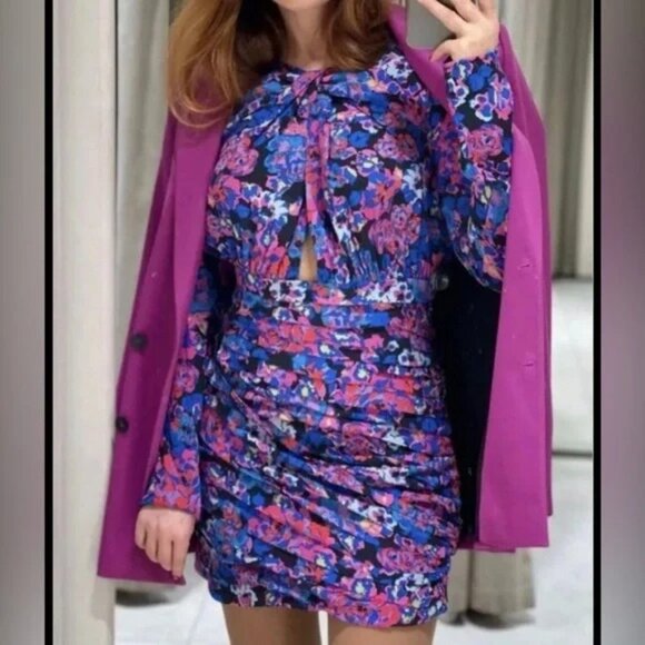SZ Zara Floral Long Sleeve Ruffle Mini Dress Blogger fav XS ✨✨🔥 - Picture 2 of 7